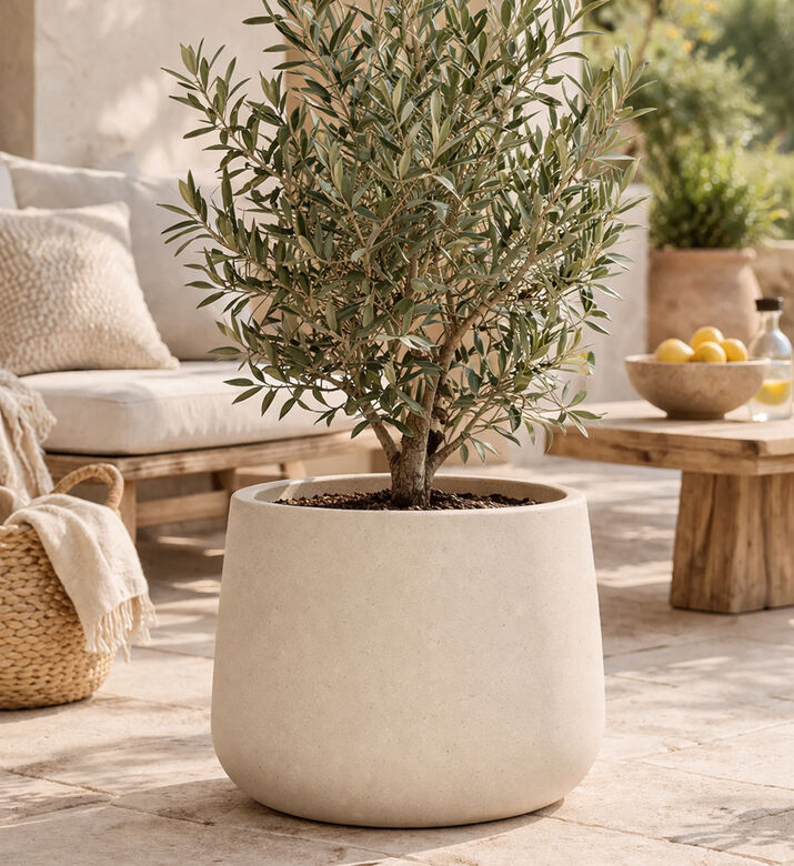 Home Deco and More Fiber Clay Round Planter, Beige, 34-cm, Packshot View