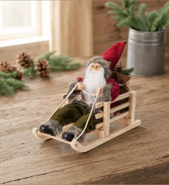 Home Deco and More Wooden Sleigh Santa Figurine, Model View