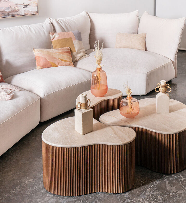 Home Deco and More Mari Travertine Top Coffee Table, Packshot View