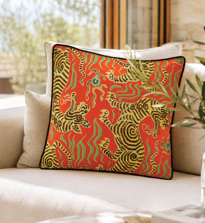Home Deco and More Lynx Hand Bead Printed Cushion, Packshot View