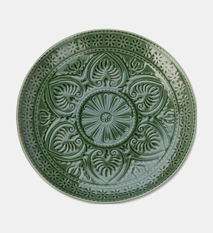 Home Deco and More Forest Green Embossed Leaf Plate, Green, 27-cm, Packshot View