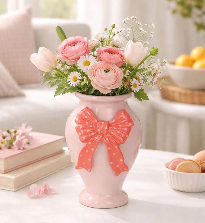 Kersten Dolomite Bow-detail Vase, Pink, 15-cm, Packshot View