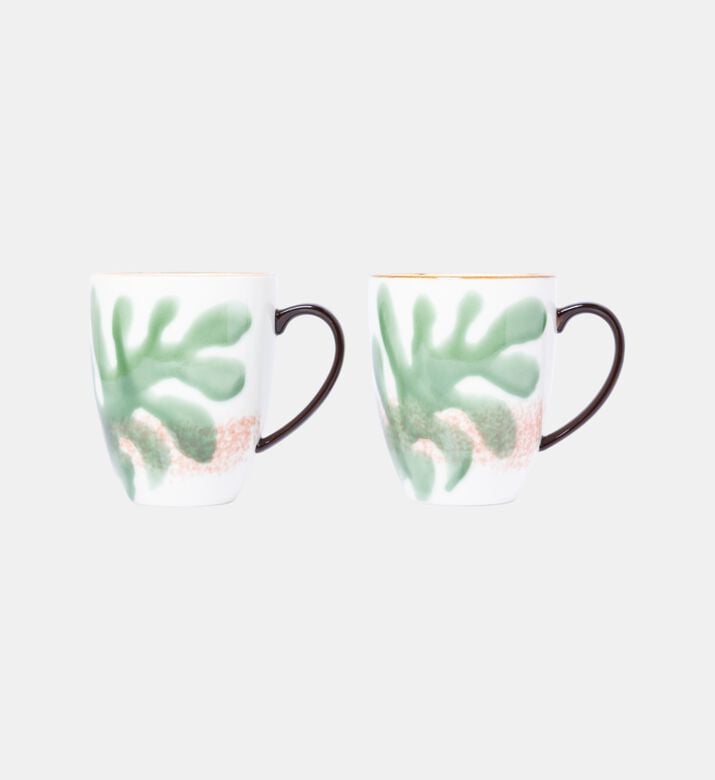 Home Deco and More Leaf Print 2-piece Porcelain Mug Set - 9 X 10.5 Cm, Packshot View