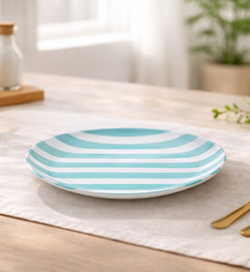 Excellent Houseware Melamine Striped Flat Plate, Blue, Packshot View