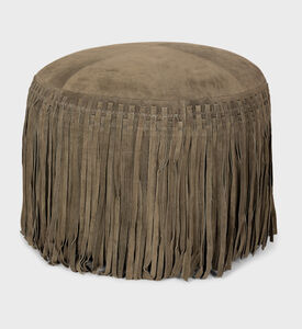 Home Deco and More Willow Suede Leather Round Pouf, Green, Packshot View