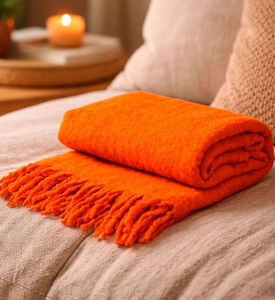 Home Deco and More Plaid Woven Rectangular-shaped Throw, Orange, Packshot View