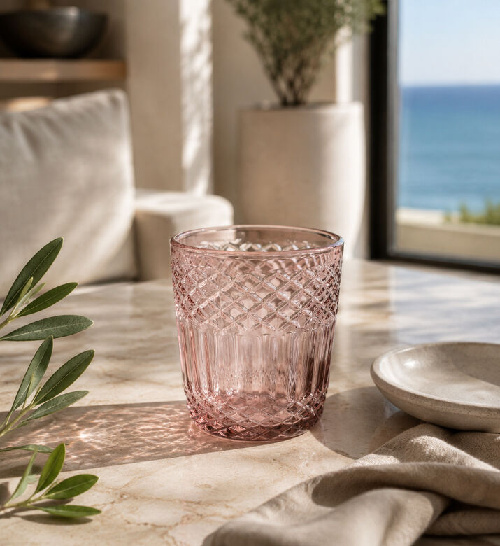Excellent Houseware Engraved Tall Drinking Glass, Pink, Packshot View