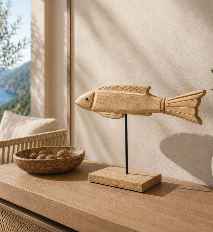 Home Deco and More Natural Wooden Fish Decor, Packshot View