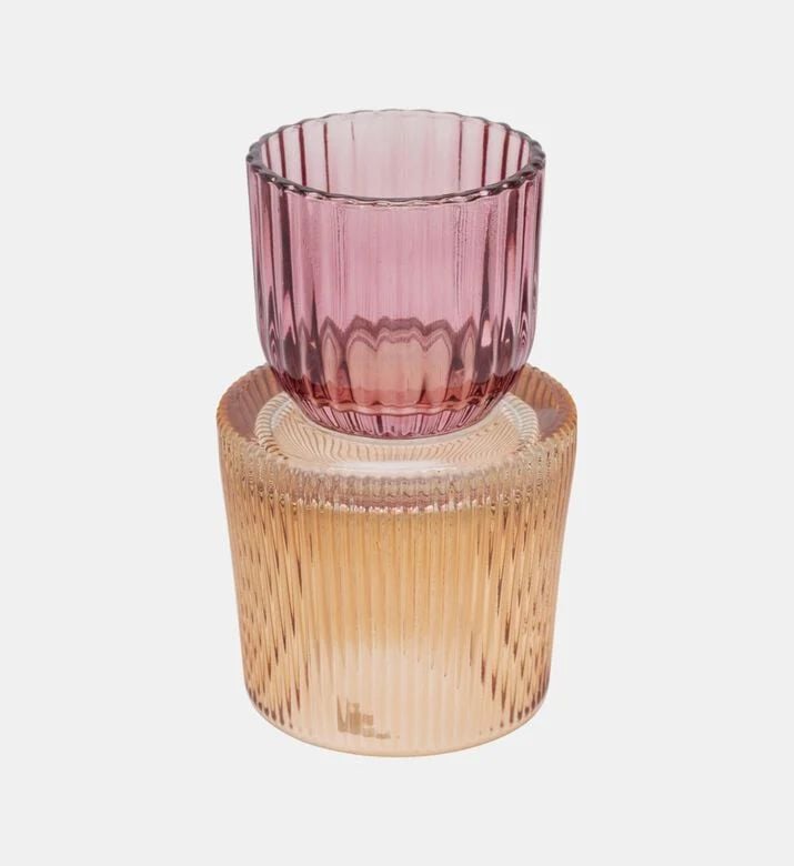 Home Deco and More Glass Contrasted Bottom Tealight Holder, Orange, Packshot View