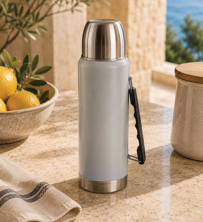 Excellent Houseware Vacuum Handled Thermos 1 L, White, Packshot View
