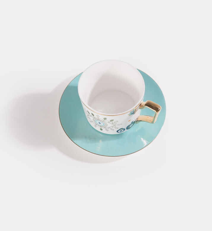 Home Deco and More Green Eye Porcelain Coffee Cup & Saucer, Packshot View