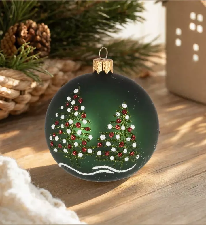 Home Deco and More Glass Christmas Tree Ornament, Green, 8-cm, Model View