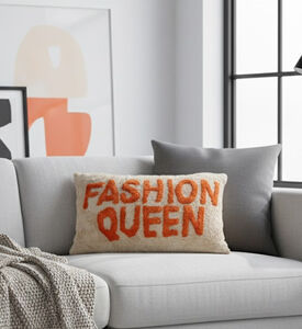Kersten Fashion Queen Inscribed Rectangular Cotton Throw Pillow, Packshot View