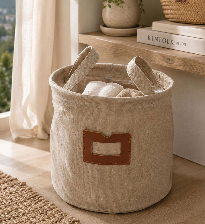 Home and Styling Canvas Bucket Storage Label Bag, Packshot View