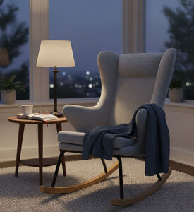 Home Deco and More Dolly Ash Wood Steel Rocking Chair, Grey, Packshot View