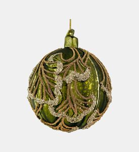 Shishi Glass Antique Matte Fan Leaf Ball, Green, 8-cm, Packshot View