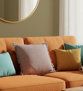 H and S Collection Cotton Zippered Slub Cushion, Brown, Packshot View