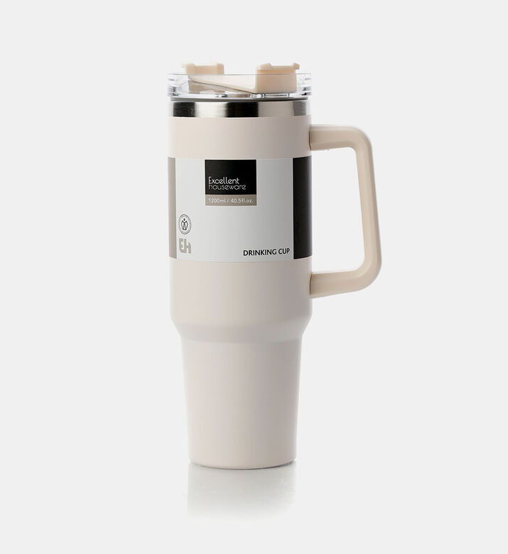 Home Deco and More Double-walled Vacuum Drinking Mug, White, Packshot View
