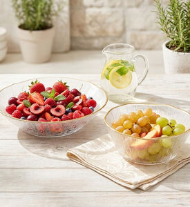 Home Deco and More Glass Medium Rippled Gold Rim Bowl, Packshot View