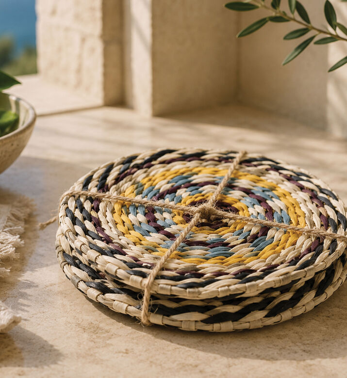 H and S Collection Seagrass 4-piece Coaster Set, Packshot View