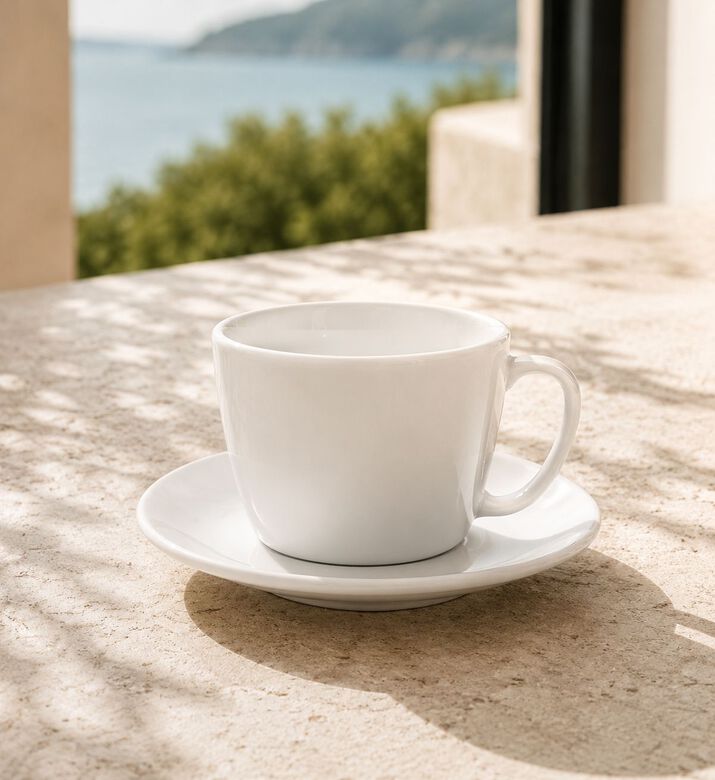 Absolu Maison Atelier Carre Porcelain Saucer Coffee Cup, Packshot View