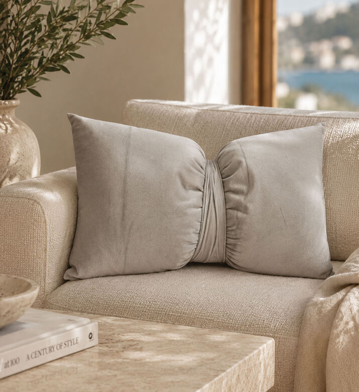 Home Deco and More Bow Design Cushion, Grey, Packshot View
