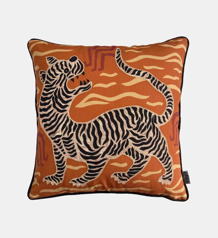 Home Deco and More Tiger Applique Embroidered Cushion, Orange, Packshot View