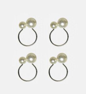 Excellent Houseware Pearl Iron Napkin Ring 4 Piece Set, Silver, Packshot View