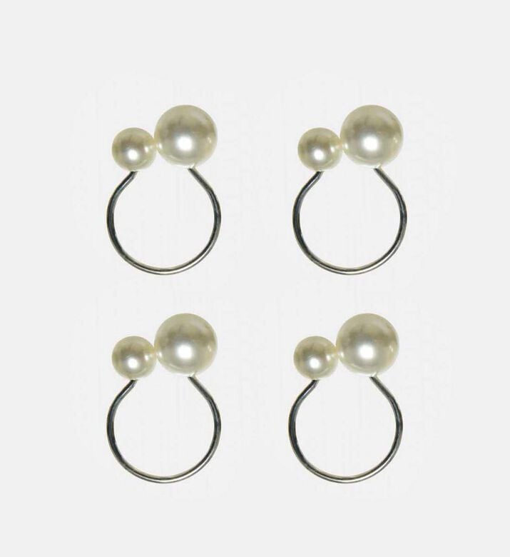 Excellent Houseware Pearl Iron Napkin Ring 4 Piece Set, Silver, Packshot View