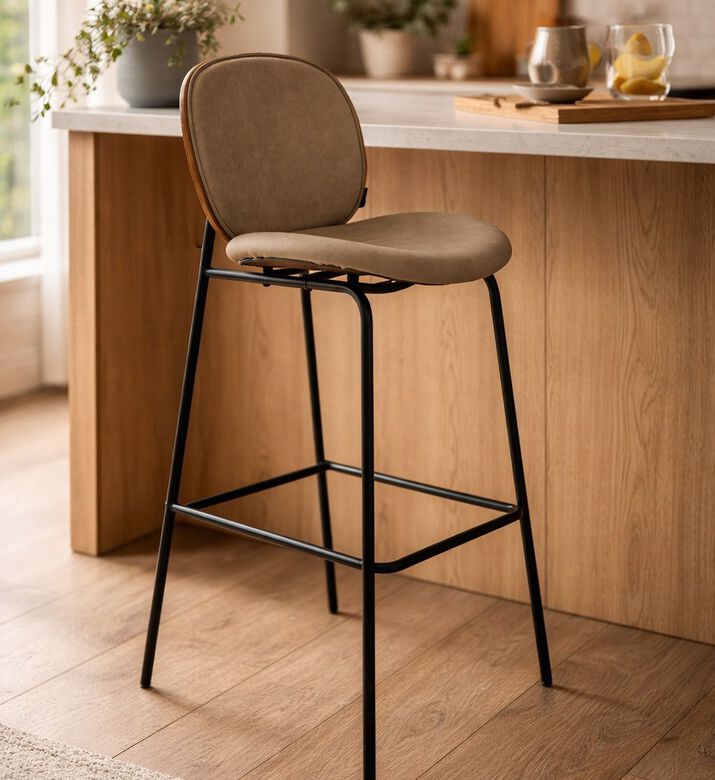 Home Deco and More Sahara Leather Bar Stool, Beige, Packshot View