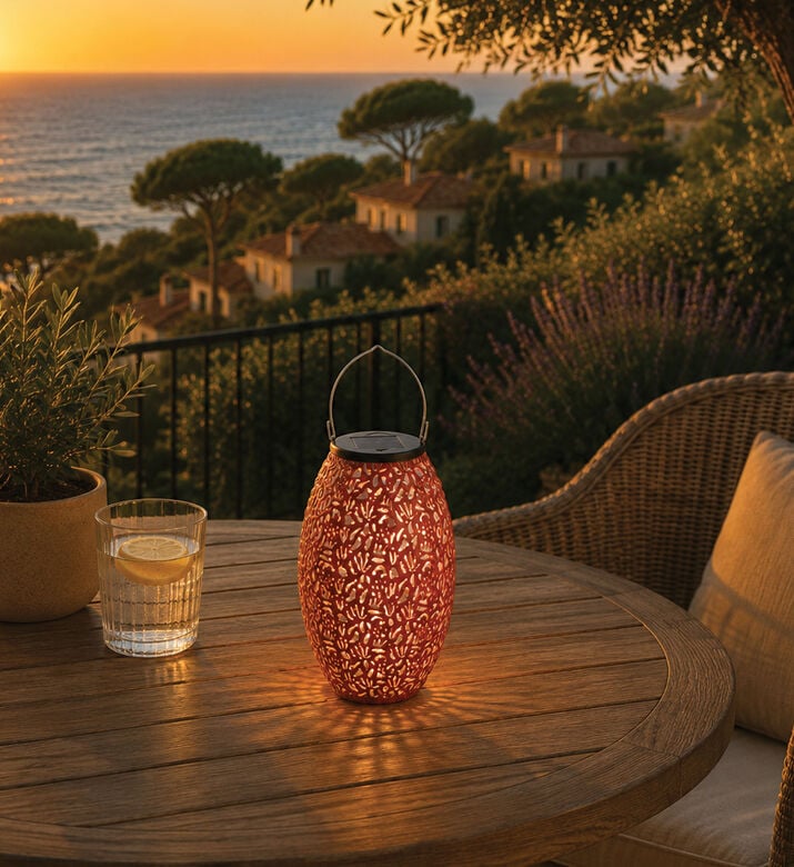 Home Deco and More Solar Oval Lantern, Orange, Packshot View