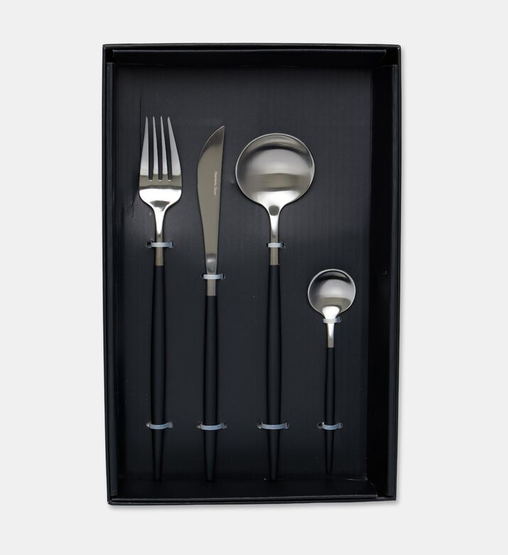 Home Deco and More Stainless Steel 18/10 Matt-finish 24-piece Cutlery Set, Black, Packshot View