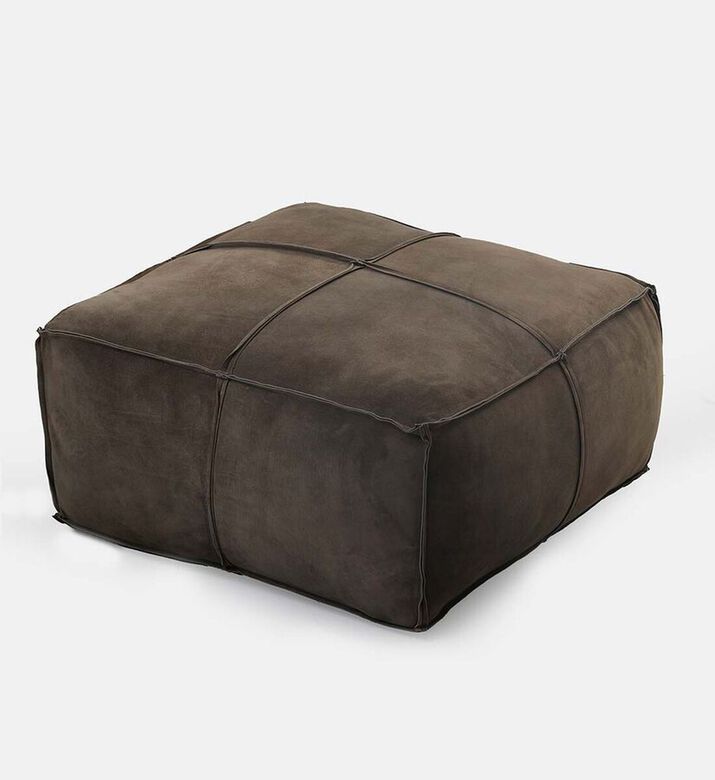 Home Deco and More Elmer Suede Leather Square Pouf, Packshot View