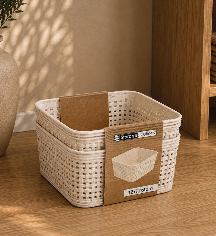 Home Deco and More Plastic Square-shaped 2-piece Basket Set, Packshot View