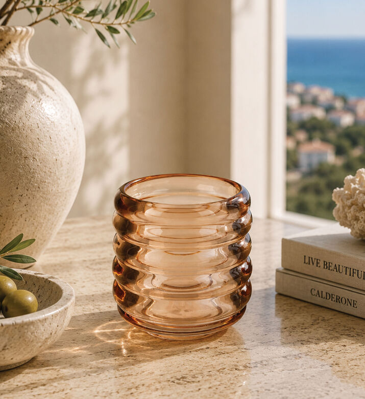 Home Deco and More Glass Round Candle Holder, Light-pink, Packshot View