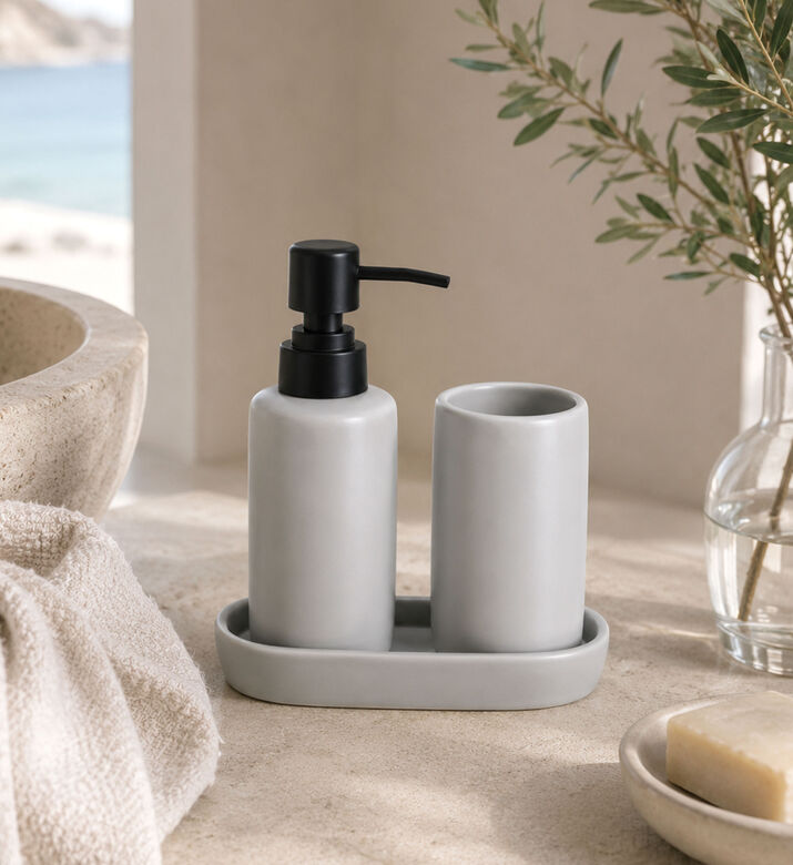 Home Deco and More Bathroom 3-piece Accessory Set, Grey, Packshot View