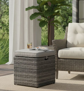 Home Deco and More Anthracite Rattan Cube Ottoman, Packshot View