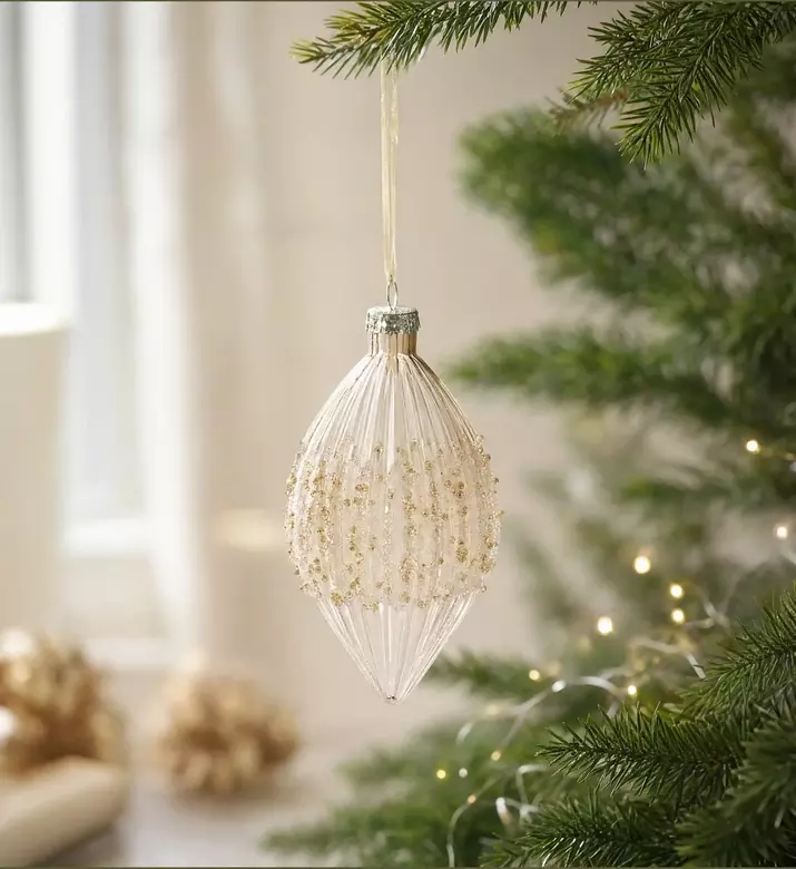 Home Deco and More Gold Glitter Dot Elongated Tear-drop Ornament, Model View
