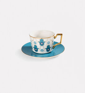 Home Deco and More Blue Eye Porcelain Coffee Cup & Saucer, Packshot View
