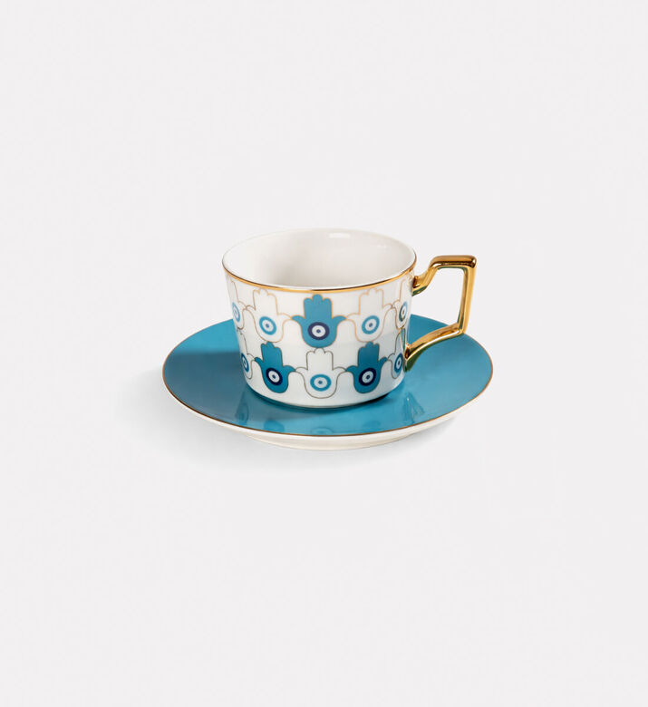 Home Deco and More Blue Eye Porcelain Coffee Cup & Saucer, Packshot View