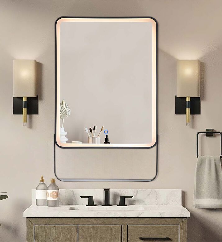 Rectangular Lighted Bathroom Shelf Mirror