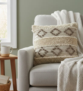 Home and Styling Cotton Boho Filled And Vaccumed Cushion, Grey, 45x45-cm, Packshot View