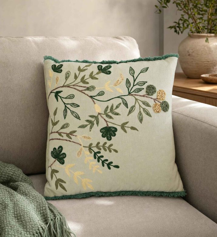 Home Deco and More Sage Embroidered Filled Cushion, Model View