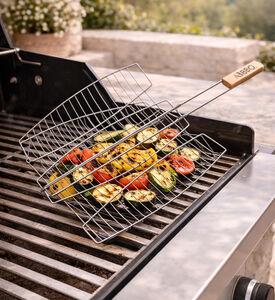 Vaggan Wood Handle Triple Fish Bbq Grill, Packshot View