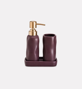 Home Deco and More Ceramic Three-piece Bathroom Set, Purple, Packshot View