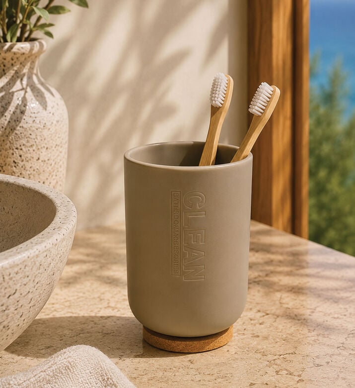 Home Deco and More Clean Toothbrush Holder Mug, Brown, Packshot View
