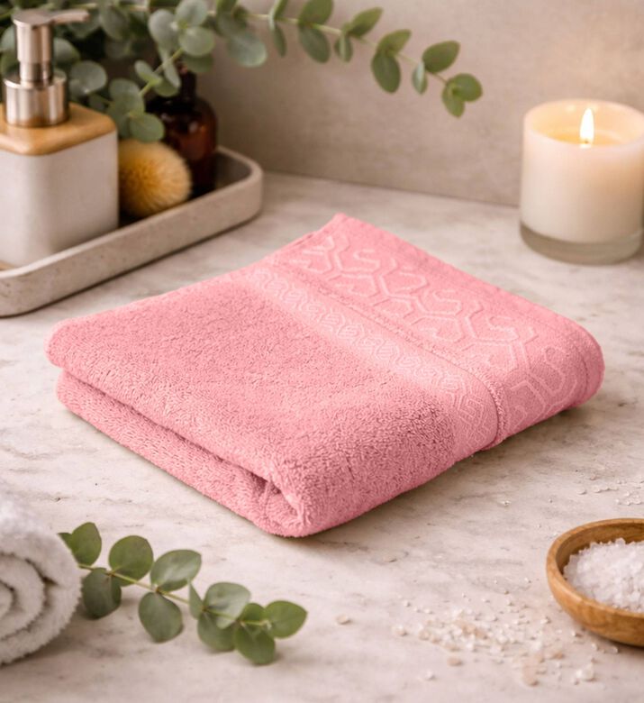 Cannon Patterned Border Cotton Bath Towel, Pink, 70x140-cm, Packshot View