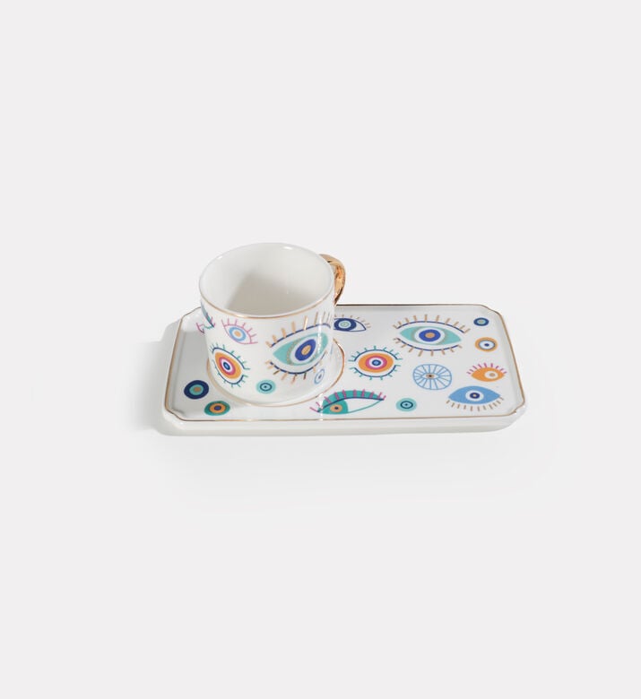 Home Deco and More Porcelain Eye Motif Cup & Tray Set, Packshot View