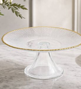 Home Deco and More Brushed Gold Shallow Cake Stand, Gold, 21-cm, Model View