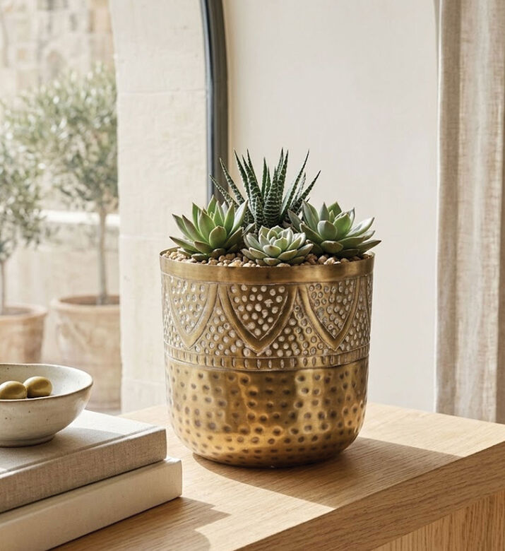 Home Deco and More Embossed Metal Decorative Vase, Packshot View